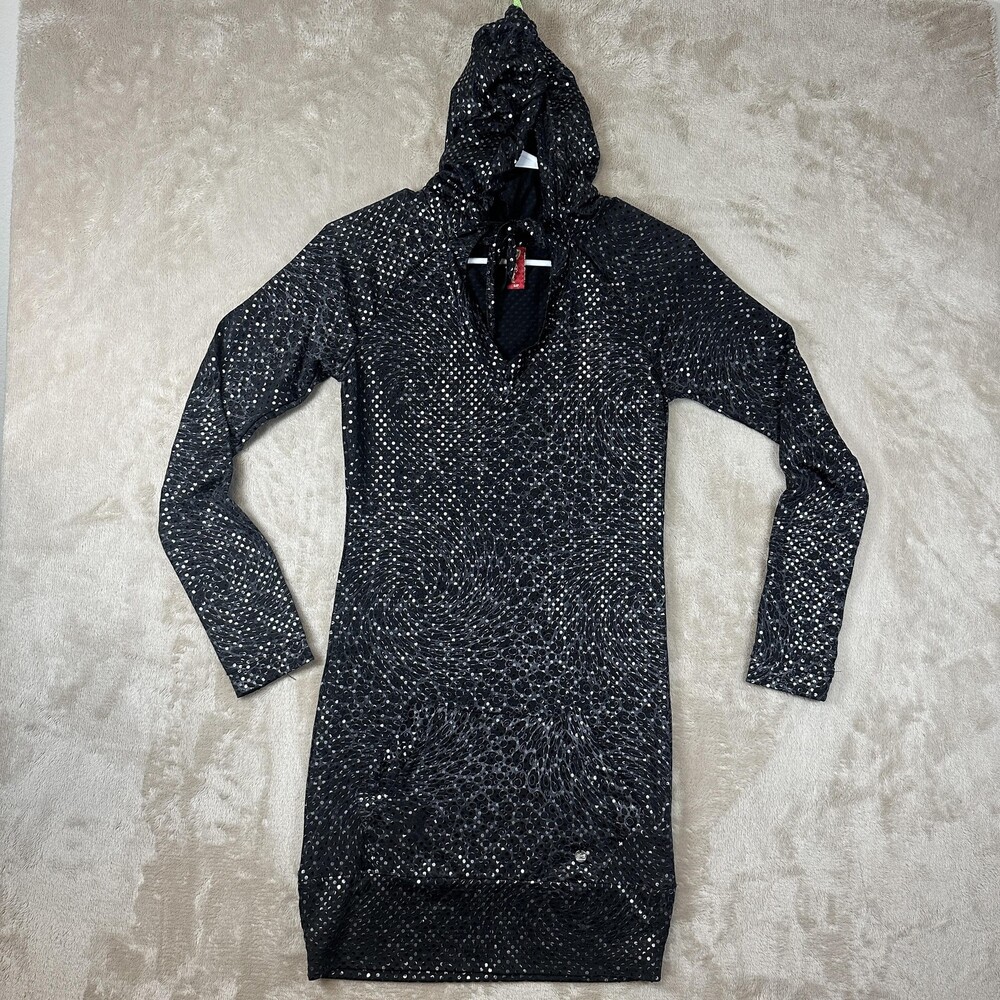 Apple Bottoms Dress Womens Small Black Polka Dot Hooded Bodycon Mini Party
